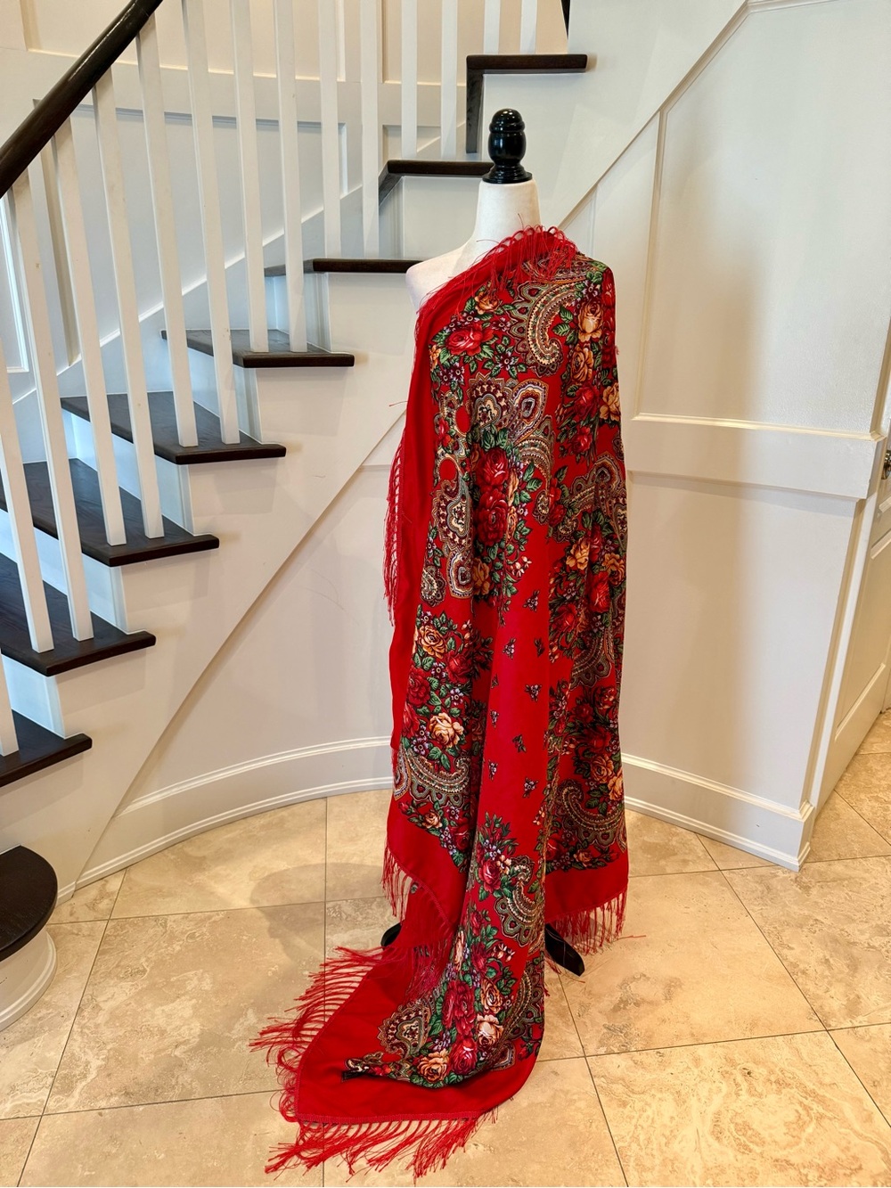 Ethnic Floral Babushka Scarf